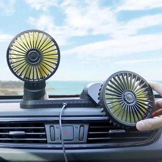 Quạt Đôi Mini Dùng Trên Ô Tô Kèm Bảng Số Điện Thoại Xoay 360 Độ, Nguồn Điện 5V, 12V, 24V USB, Tẩu