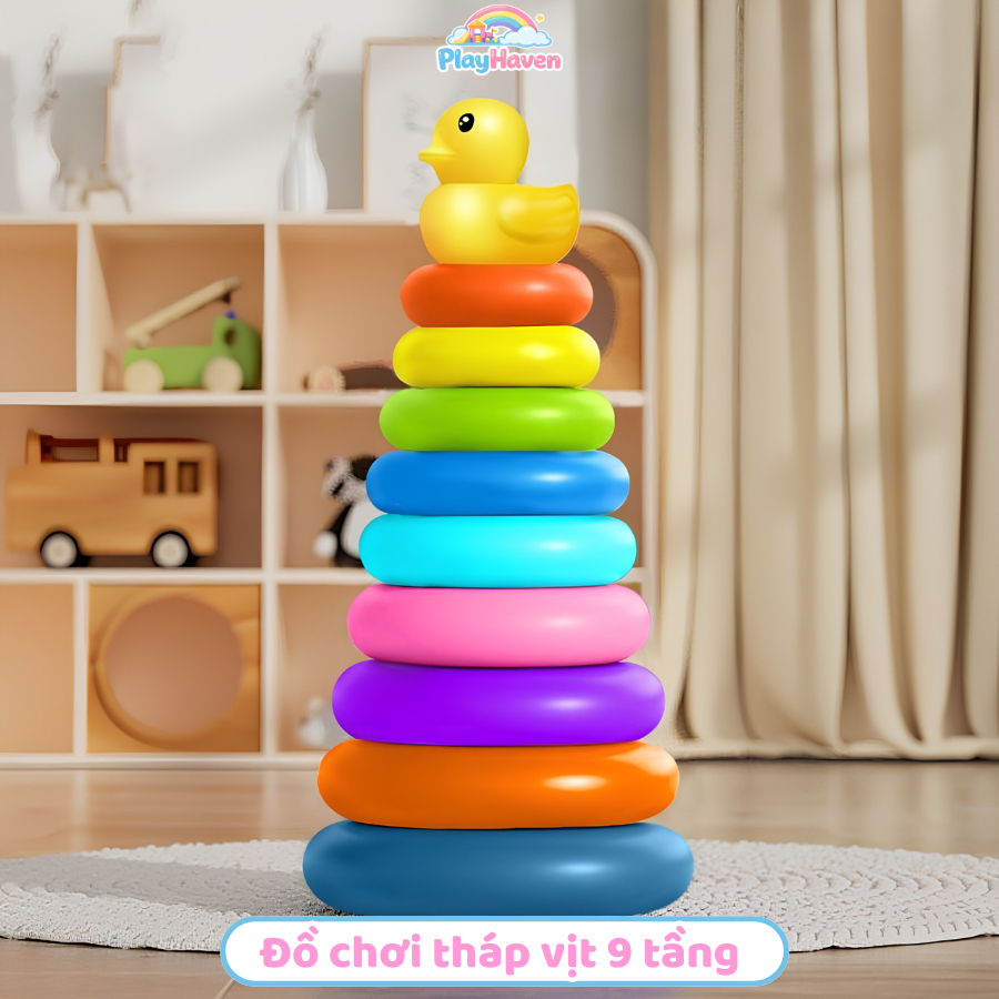 Tháp vòng xếp chồng hình vịt 9 tầng giúp bé vừa chơi vừa rèn luyện kỹ năng