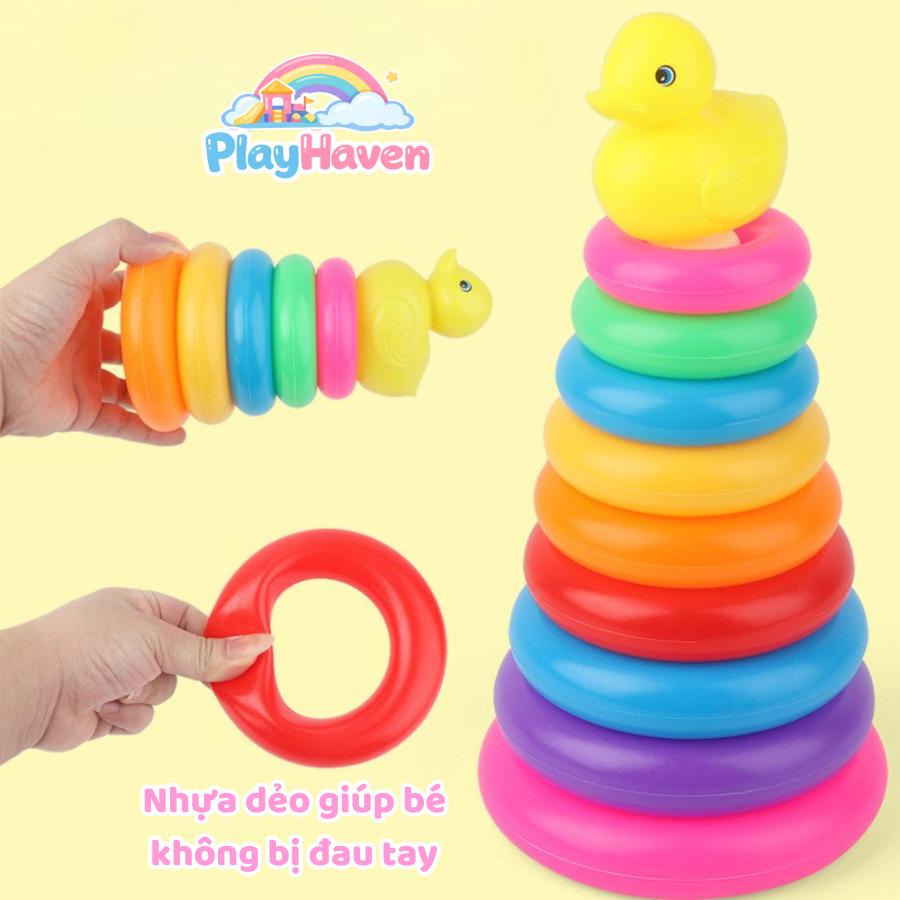 Tháp vòng xếp chồng hình vịt 9 tầng giúp bé vừa chơi vừa rèn luyện kỹ năng