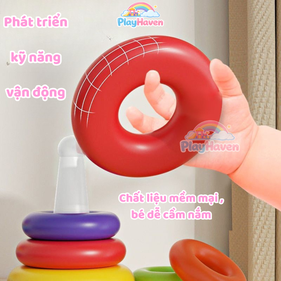 Tháp vòng xếp chồng hình vịt 9 tầng giúp bé vừa chơi vừa rèn luyện kỹ năng