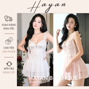 HT128 Váy ngủ sexy 2s cánh tiên ren eo tôn dáng,đồ ngủ lụa đơn giản dáng xoè gợi cảm HT128