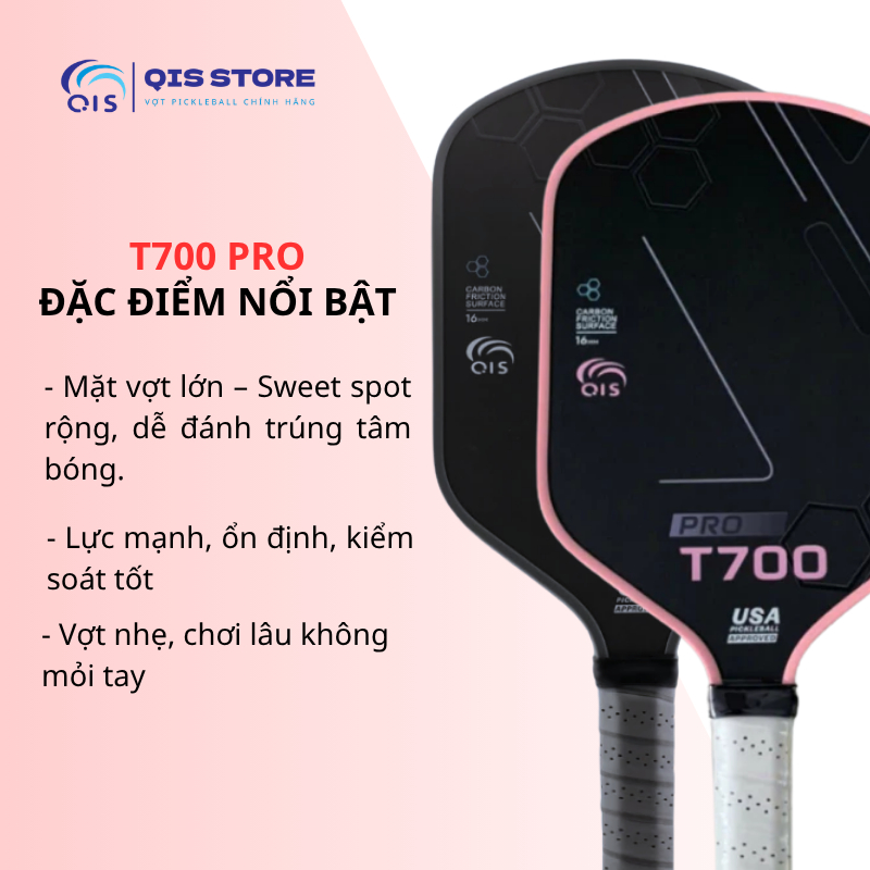 Vợt Pickleball T700 S3 Pro Chính Hãng - Vợt Pickleball Cho Người Mới Chơi Siêu Nhám Nhẹ Bền