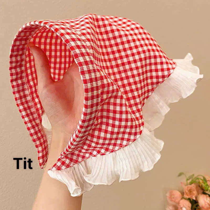 Bờm, băng đô đi biển kẻ caro, ren - Khăn trùm đầu dạng bờm cài tóc viền ren thiết kế hình tam giác