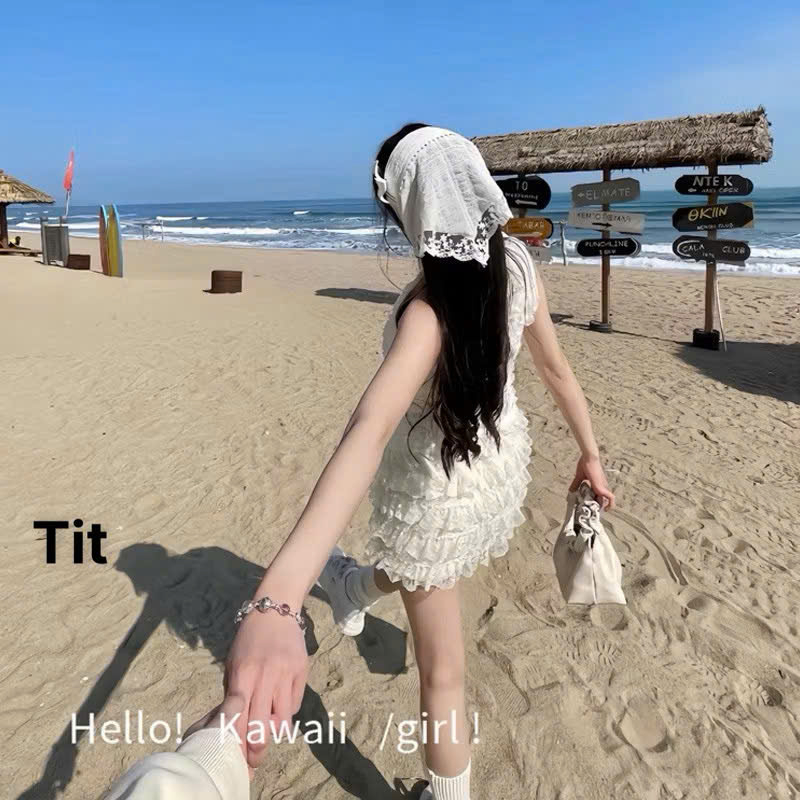 Bờm, băng đô đi biển kẻ caro, ren - Khăn trùm đầu dạng bờm cài tóc viền ren thiết kế hình tam giác