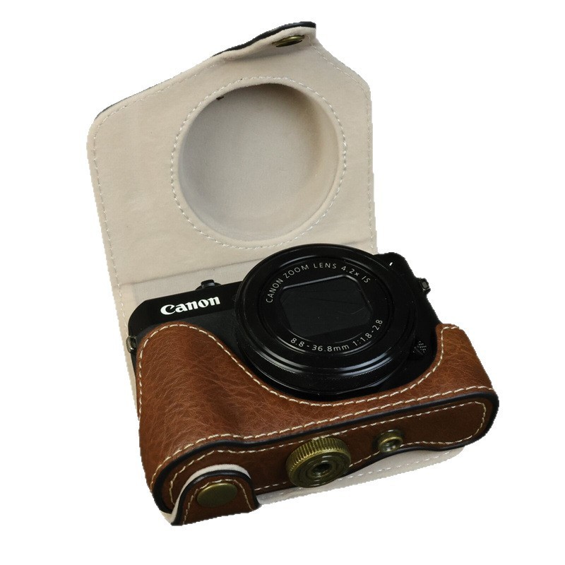 Túi đựng máy ảnh bằng da Pu cho PowerShot G7X Mark II III Túi đựng máy ảnh Full Cover Có dây đeo