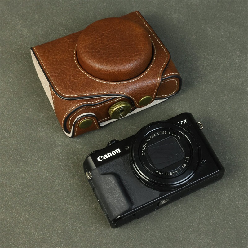 Túi đựng máy ảnh bằng da Pu cho PowerShot G7X Mark II III Túi đựng máy ảnh Full Cover Có dây đeo