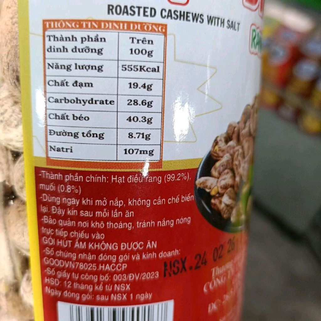 Hạt điều rang muối Đinh Võ  500g +- 5 -- đặc sản Bình Phước