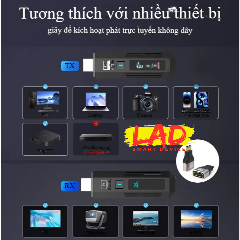 Model mới HDMI không dây 50M có màn hình hiển thị 2026 dùng được cho 2 tivi