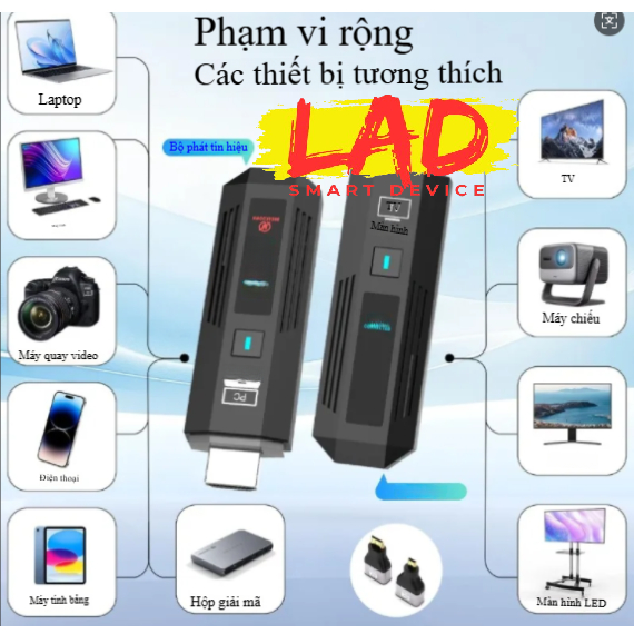 HDMI không dây 50M có màn hình hiển thị dùng được cho 2 tivi
