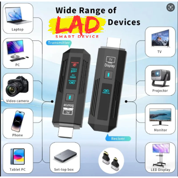 HDMI không dây 50M với màn hình hiển thị phiên bản mới nhất 2026 hiện đại dùng được cho 2 tivi