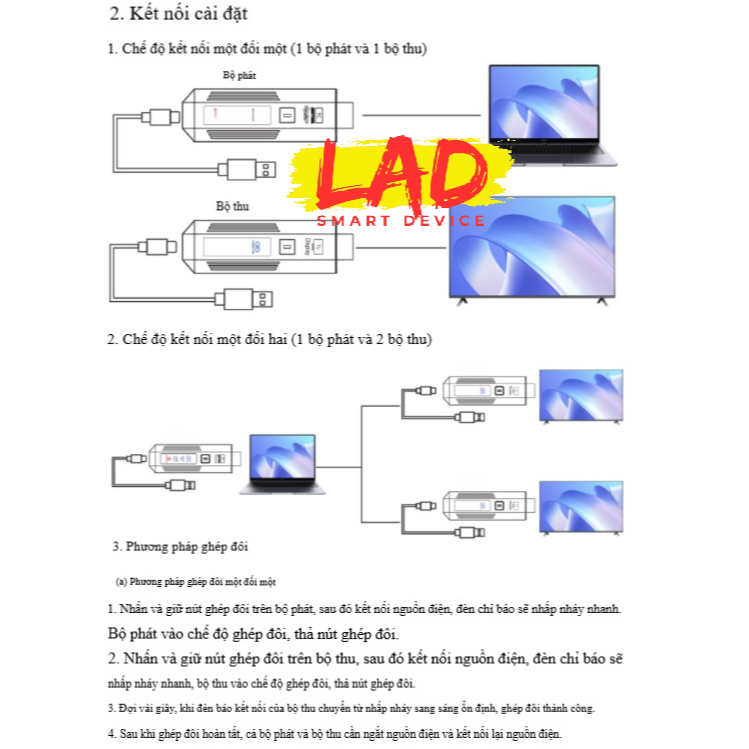 HDMI không dây 50M có màn hình hiển thị model mới 2026 dùng được cho 2 tivi