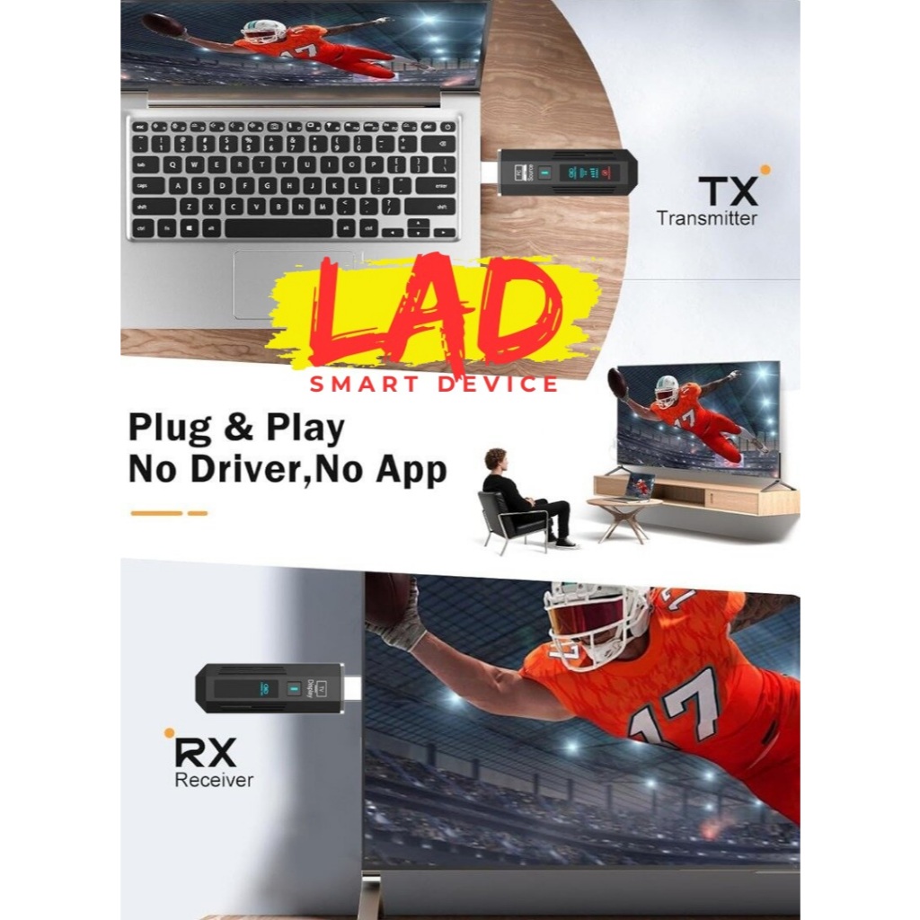 HDMI không dây 50M với màn hình hiển thị phiên bản mới nhất 2026 hiện đại dùng được cho 2 tivi