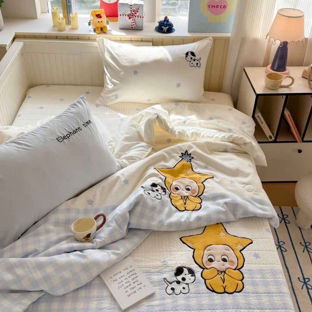 Chăn ga cotton thun mềm mịn thêu