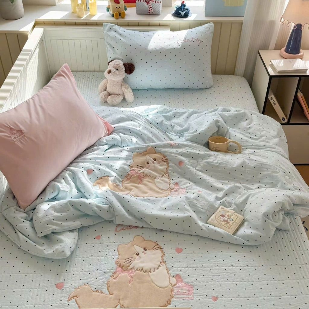 Chăn ga cotton thun mềm mịn thêu
