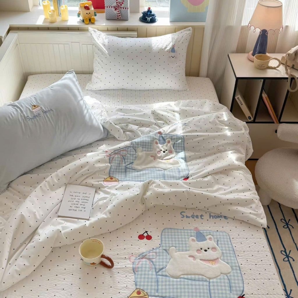 Chăn ga cotton thun mềm mịn thêu