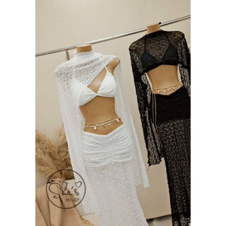 Set Bikini 4 Món: Bra + Quần + Khăn Choàng Ren + Chân Váy Nhún Chuẩn She’s