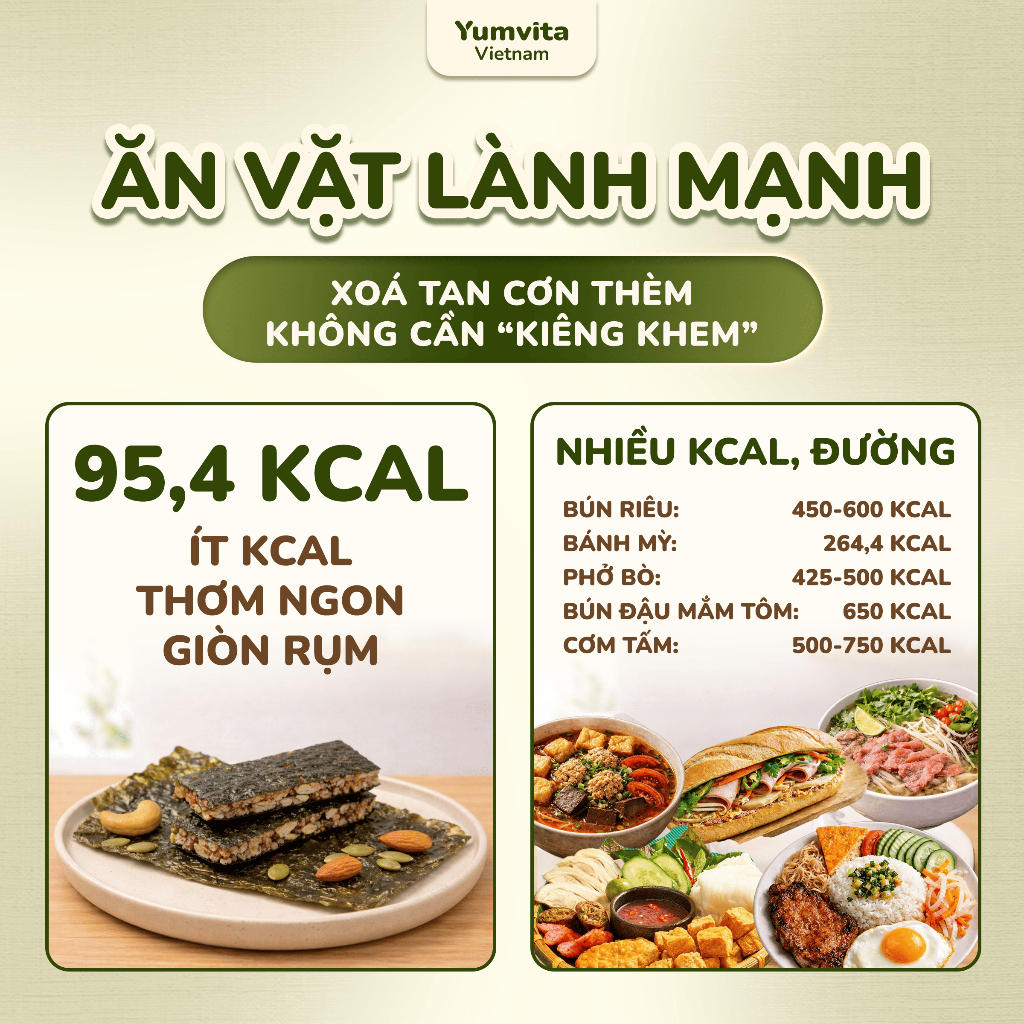 Bánh Kẹp Rong Biển Ding Dưỡng Yumvita - Hộp 10 Thanh 200g Siêu Hạt Ăn Kiêng Lành Mạnh Healthy