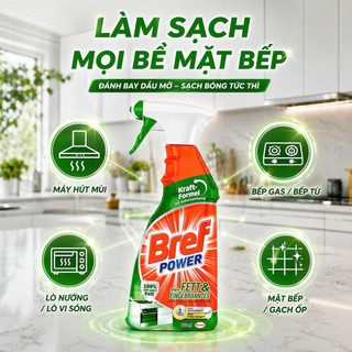 Chai Xịt Tẩy Dầu Mỡ Bref Power 750ml Đức Tẩy Vết Cháy Bếp Gas, bếp từ, Lò Nướng Máy Hút, mặt bếp Mùi Sạch Bóng
