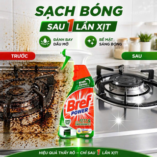 Chai Xịt Tẩy Dầu Mỡ Bref Power 750ml Đức Tẩy Vết Cháy Bếp Gas, bếp từ, Lò Nướng Máy Hút, mặt bếp Mùi Sạch Bóng