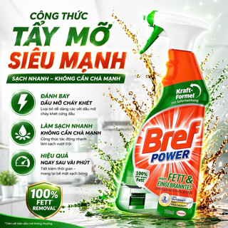 Chai Xịt Tẩy Dầu Mỡ Bref Power 750ml Đức Tẩy Vết Cháy Bếp Gas, bếp từ, Lò Nướng Máy Hút, mặt bếp Mùi Sạch Bóng