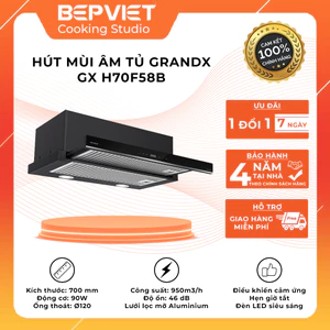 Hút mùi âm tủ Grandx GX H70F58B kéo đẩy công suất 950m3/h điều khiển cảm ứng vẫy tay