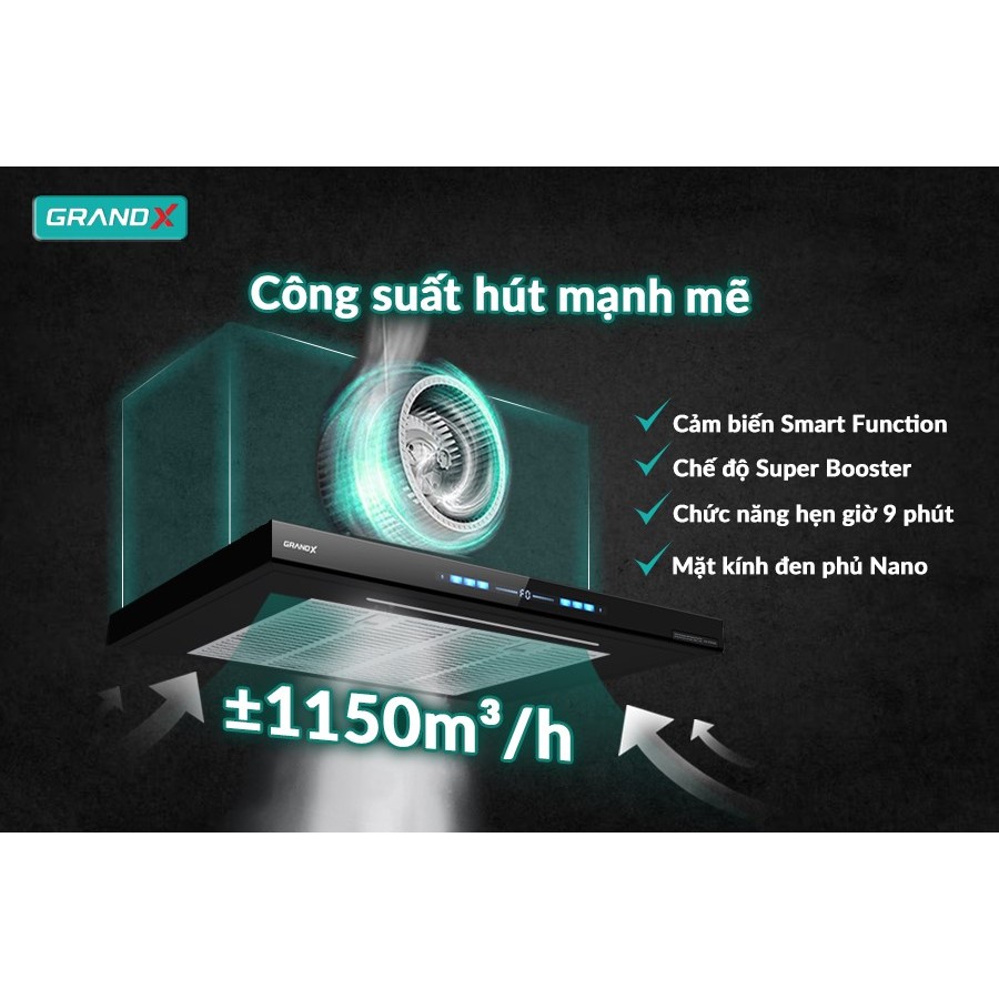 Máy hút mùi âm tủ vẫy tay GrandX GX H70F85B/H70F85G [Động cơ BLDC, Sâu 350mm]
