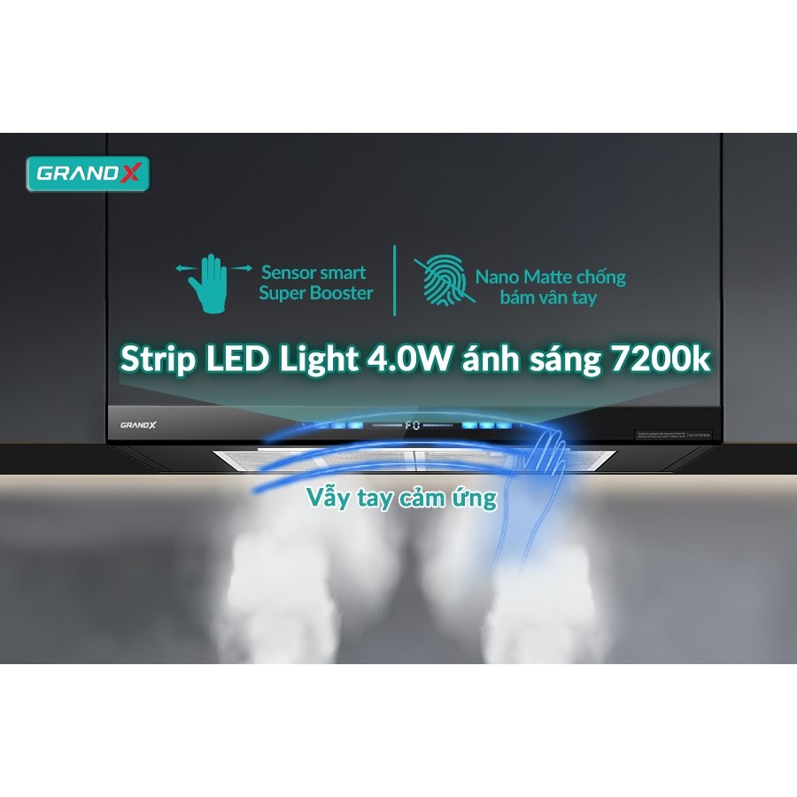 Máy hút mùi âm tủ vẫy tay GrandX GX H70F85B/H70F85G [Động cơ BLDC, Sâu 350mm]