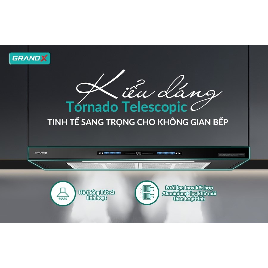 Máy hút mùi âm tủ vẫy tay GrandX GX H70F85B/H70F85G [Động cơ BLDC, Sâu 350mm]