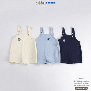 Yếm đùi kaki may logo dễ thương cho bé trai bé gái Sobong vải kaki mềm mại, thoáng khí size 8-17kg YY59