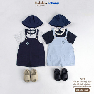 Yếm đùi kaki may logo dễ thương cho bé trai bé gái Sobong vải kaki mềm mại, thoáng khí size 8-17kg YY59