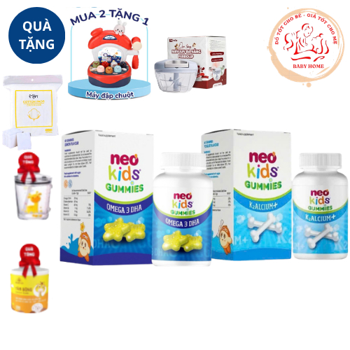 COMBO Gummies canxi vị sữa chua NeoKids Và Gummies DHA ngôi sao Neo Kids hộp 60 viên nhai + quà
