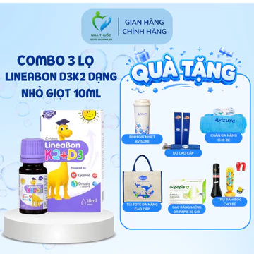 Tích điểm - Combo 3 Lọ Vitamin Lineabon k2 d3 bổ sung k2 d3 mk7 giúp tăng khả năng hấp thu canxi cho trẻ Lọ 10ml