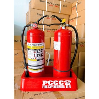 Combo 2 bình chữa cháy bột ABC 4kg Quang Phúc có tem kiểm định tặng NQTL 2IN1-Có phân loại kèm kệ để