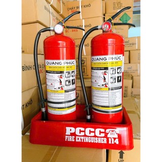 Combo 2 bình chữa cháy bột ABC 4kg Quang Phúc có tem kiểm định tặng NQTL 2IN1-Có phân loại kèm kệ để