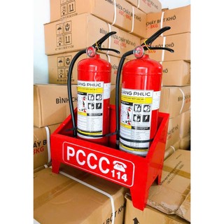 Combo 2 bình chữa cháy bột ABC 4kg Quang Phúc có tem kiểm định tặng NQTL 2IN1-Có phân loại kèm kệ để