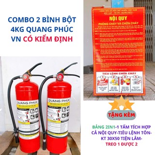 Combo 2 bình chữa cháy bột ABC 4kg Quang Phúc có tem kiểm định tặng NQTL 2IN1-Có phân loại kèm kệ để
