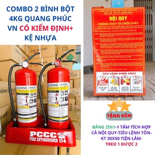 Combo 2 bình chữa cháy bột ABC 4kg Quang Phúc có tem kiểm định tặng NQTL 2IN1-Có phân loại kèm kệ để