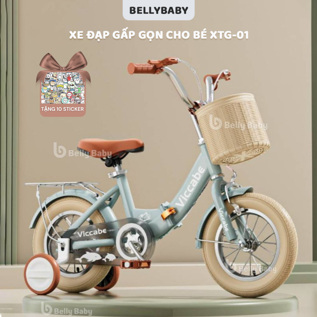 Xe đạp trẻ em, xe đạp gấp gọn cho bé Belly Baby XTG-01, khung thép carbon cao cấp, bánh căm ( TẶNG KÈM STICKER )