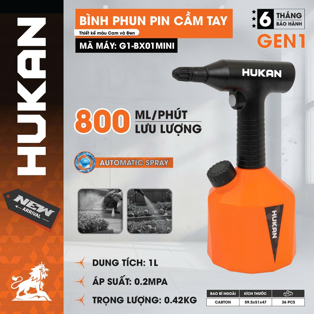 Bình Phun Nước Mini 1L HUKAN G1-BX01MINI  | 2000mAh | Phun Sương, Tưới Cây, Xịt Rửa Cầm Tay | BH 6 Tháng