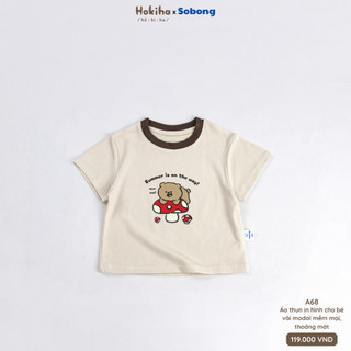 Áo Cộc Tay Phối Viền In Hình Cho Bé Trai, Bé Gái Hokiha Vải Modal Mềm Mại, Thoáng Mát Size 8-17kg A68