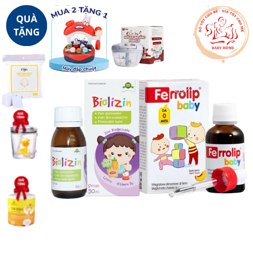 Combo Ferrolip baby & kẽm BIOLIZIN - Kẽm Dùng Cho Trẻ Biếng Ăn Và Giúp Tăng Đề Kháng Hấp Thu chai 50ml