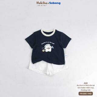 Áo phông phối viền khác màu in hình cho bé Hokiha vải modal mềm mại, thoáng mát size 8-17kg A68