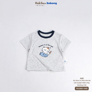 Áo phông phối viền khác màu in hình cho bé Hokiha vải modal mềm mại, thoáng mát size 8-17kg A68