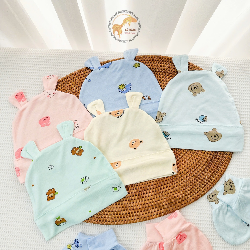 Set Bao Tay Bao Chân Kèm Mũ Tai Gấu Cho Bé Sơ Sinh Pettit Co Giãn Tốt, Giữ Ấm Cho bé, cotton