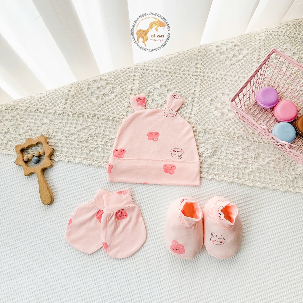 Set Bao Tay Bao Chân Kèm Mũ Tai Gấu Cho Bé Sơ Sinh Pettit Co Giãn Tốt, Giữ Ấm Cho bé, cotton