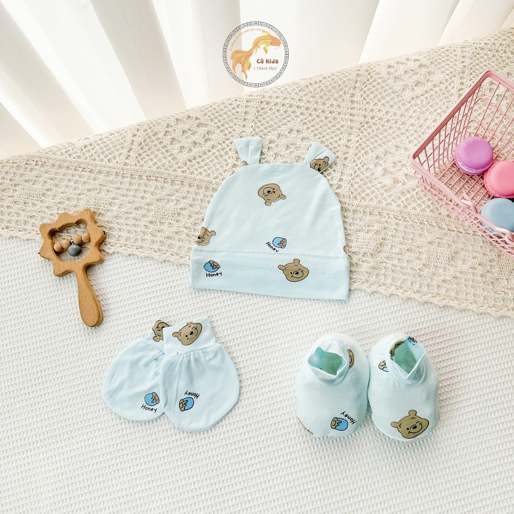 Set Bao Tay Bao Chân Kèm Mũ Tai Gấu Cho Bé Sơ Sinh Pettit Co Giãn Tốt, Giữ Ấm Cho bé, cotton