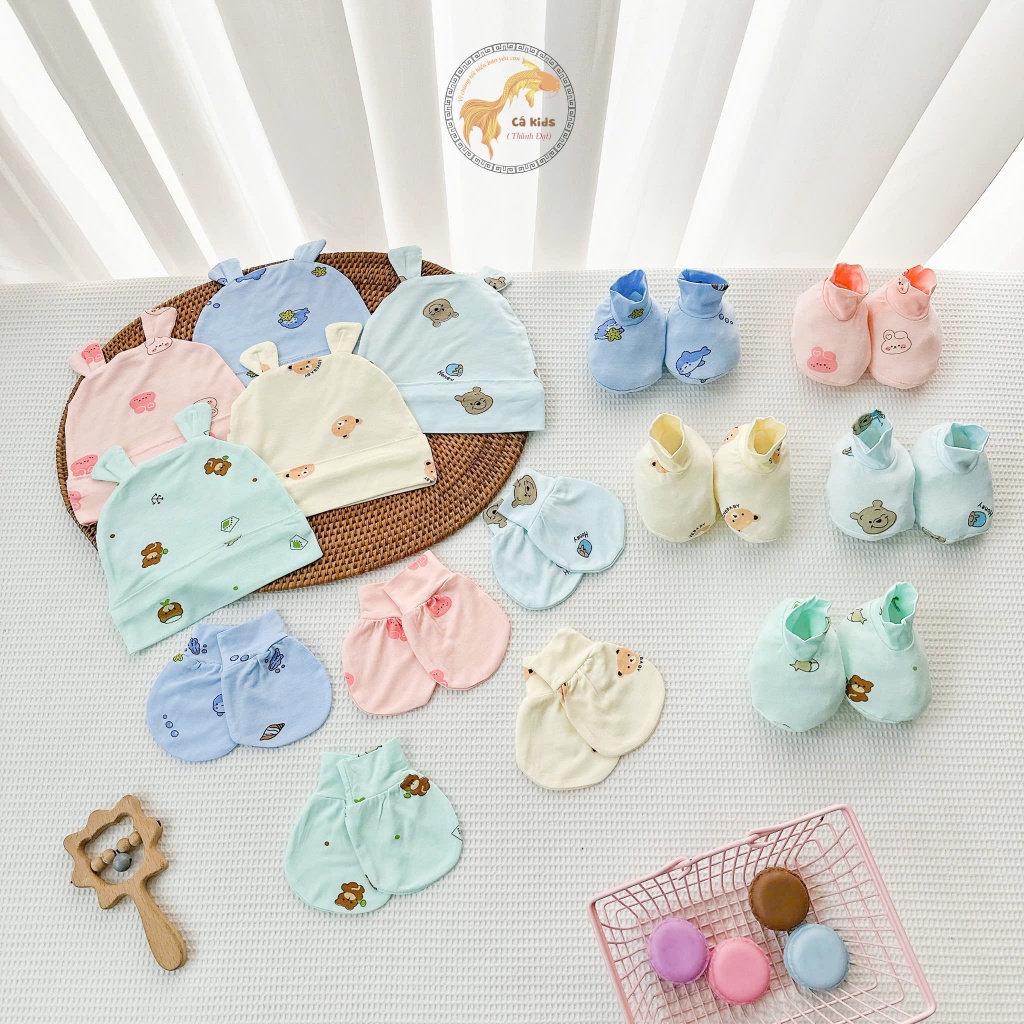 Set Bao Tay Bao Chân Kèm Mũ Tai Gấu Cho Bé Sơ Sinh Pettit Co Giãn Tốt, Giữ Ấm Cho bé, cotton