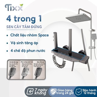 TIXX Bộ sen cây tắm đứng 4 nút bấm đa năng 4 chế độ Chất liệu nhôm Space vòi hoa sen