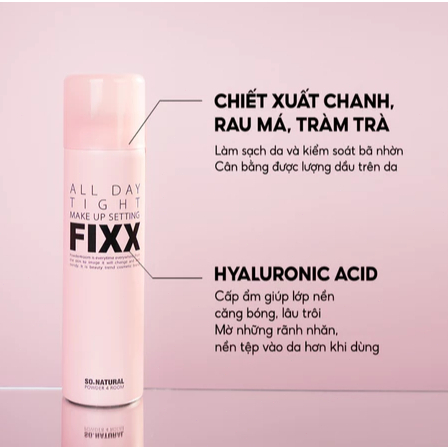 Xịt Khóa Nền So Natural Powder4room All Day Tight Make Up Setting Fixx 120ml/75ml