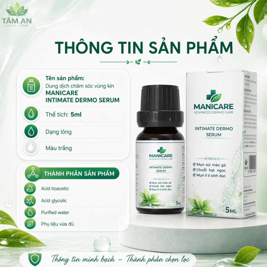 Tinh Chất Chấm Rụng Mụn Vùng Kín MANICARE TCA 5ml - Chấm Sùi Mào Gà, Hạt Ngọc, Mụn Li Ti